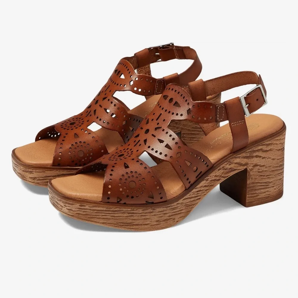 ERIC MICHAEL WHITNEY  COGNAC LEATHER LASER CUT PLATFORM BOHO SANDALS NIB EU 40
